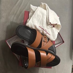 Salvatore Ferragamo Men's Brown and Black Slide Sandals